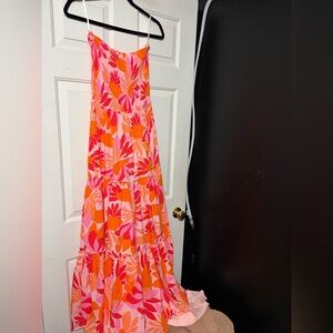 Strapless Floral Maxi Dress - Pink & Orange